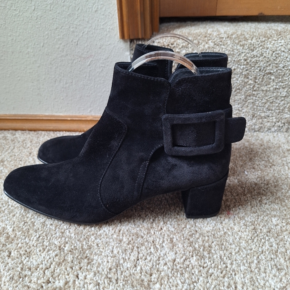 Roger Vivier black suede booties Square Toe Block Heel Buckle Womens Size 37.5 - Picture 2 of 9
